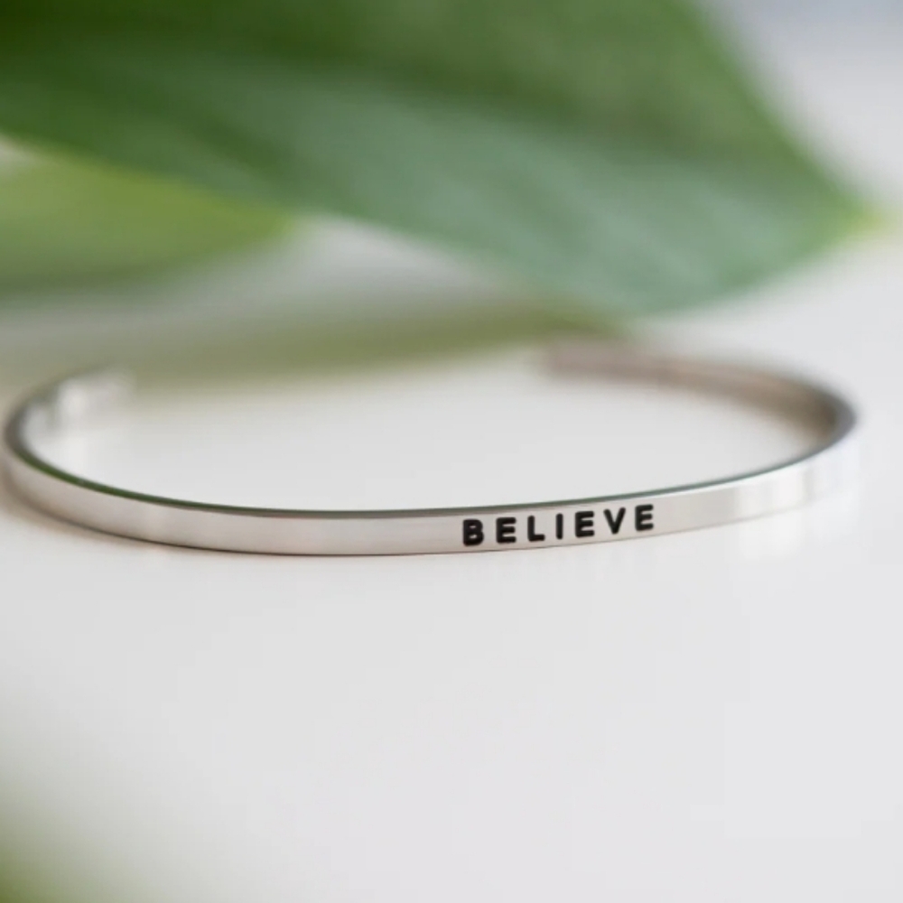 MantraBand Silver Believe Cuff Bracelet NWOT